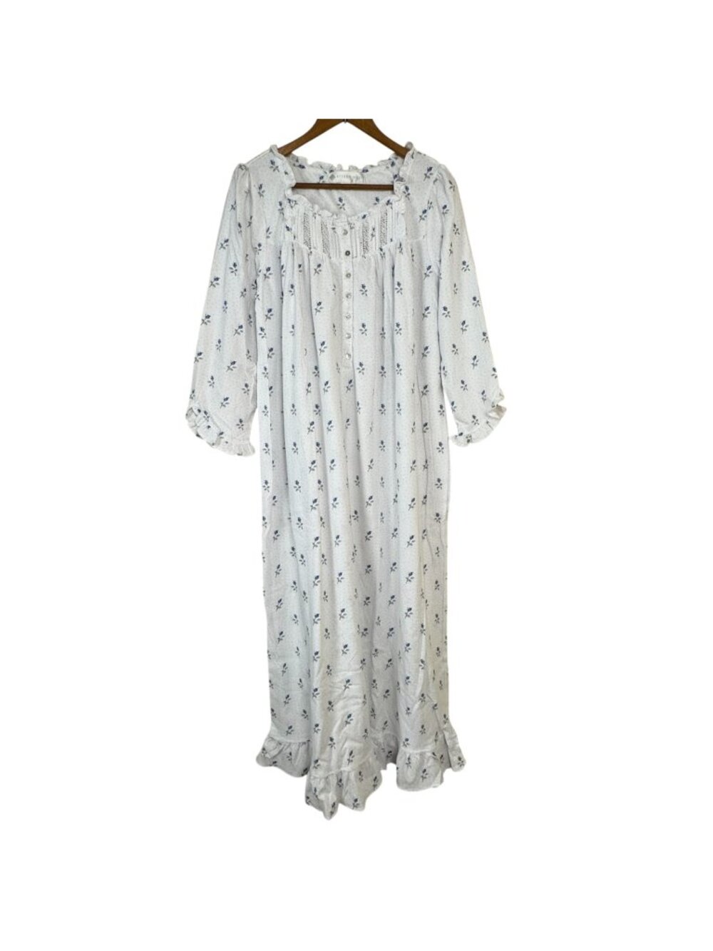 Eileen West NEW Cotton Traditional Nightgown Size Small White Blue Flowers